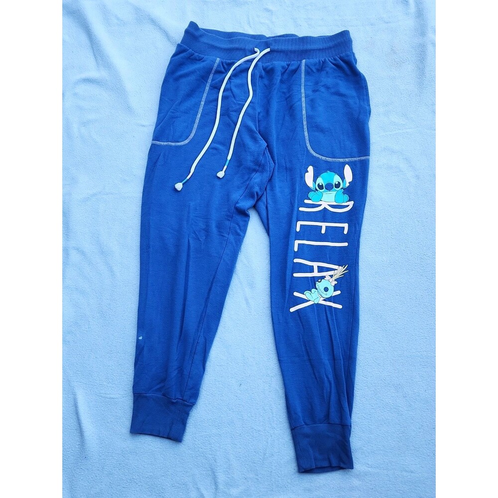 Disney Stitch Relax Blue Pajama Jogger Lounge Pants Womens Medium Pockets Cozy